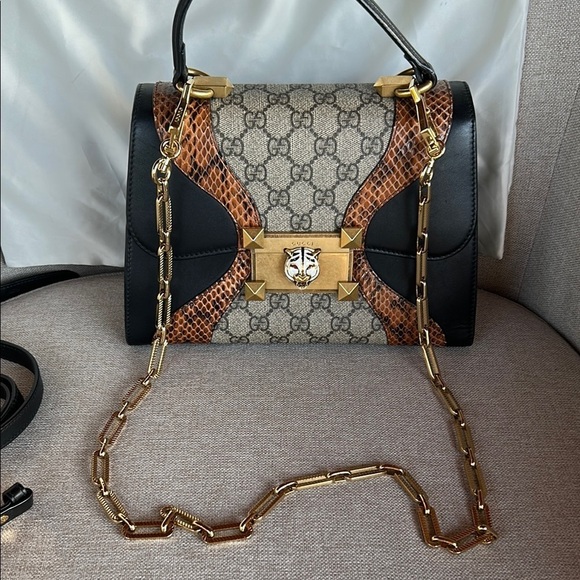 GUCCI Medium GG Supreme Osiride Python Trim Top Handle Bag - Picture 13 of 16